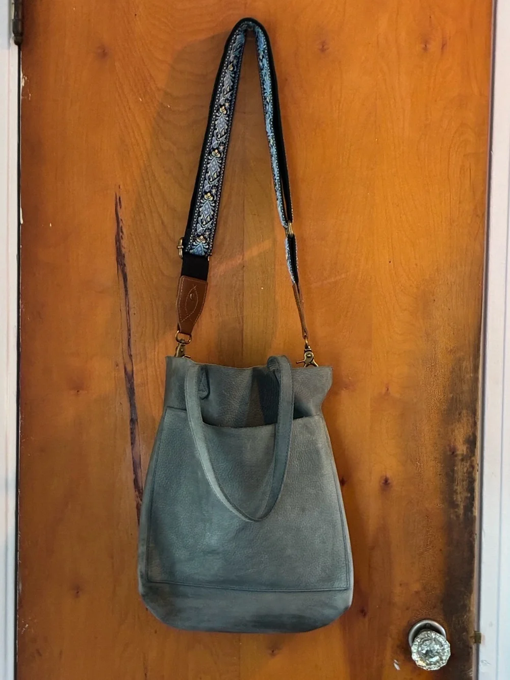 Madewell Blue Grey Leather Medium Tote Bag